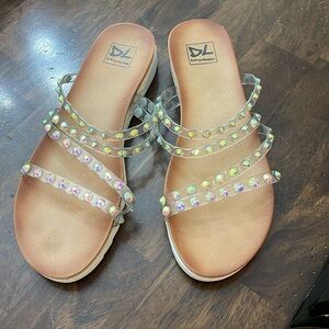 Summer sandals. Clear straps - shinny studded.